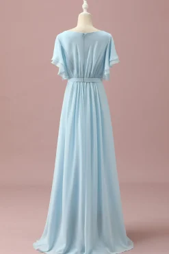 Vestido Dama de Honra Júnior Chiffon Azul Claro