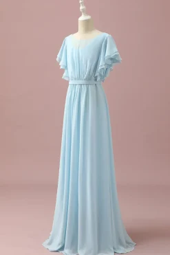 Vestido Dama de Honra Júnior Chiffon Azul Claro