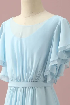Vestido Dama de Honra Júnior Chiffon Azul Claro