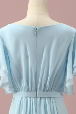 Vestido Dama de Honra Júnior Chiffon Azul Claro