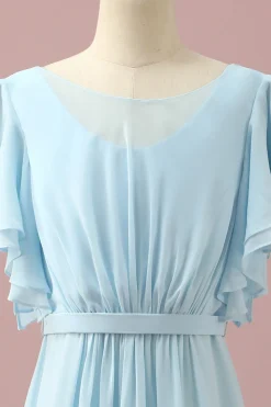 Vestido Dama de Honra Júnior Chiffon Azul Claro