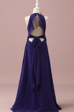 Vestido Dama de Honra Júnior Halter Roxo Chiffon