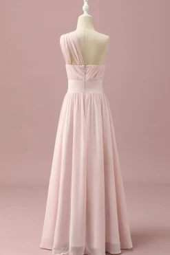 Vestido Dama de Honra Júnior Chiffon Rosa Claro Um Ombro