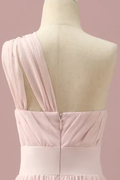 Vestido Dama de Honra Júnior Chiffon Rosa Claro Um Ombro