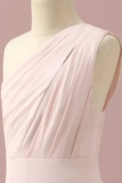 Vestido Dama de Honra Júnior Chiffon Rosa Claro Um Ombro