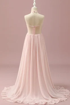 Vestido Dama de Honra Rosa Claro Chiffon Halter
