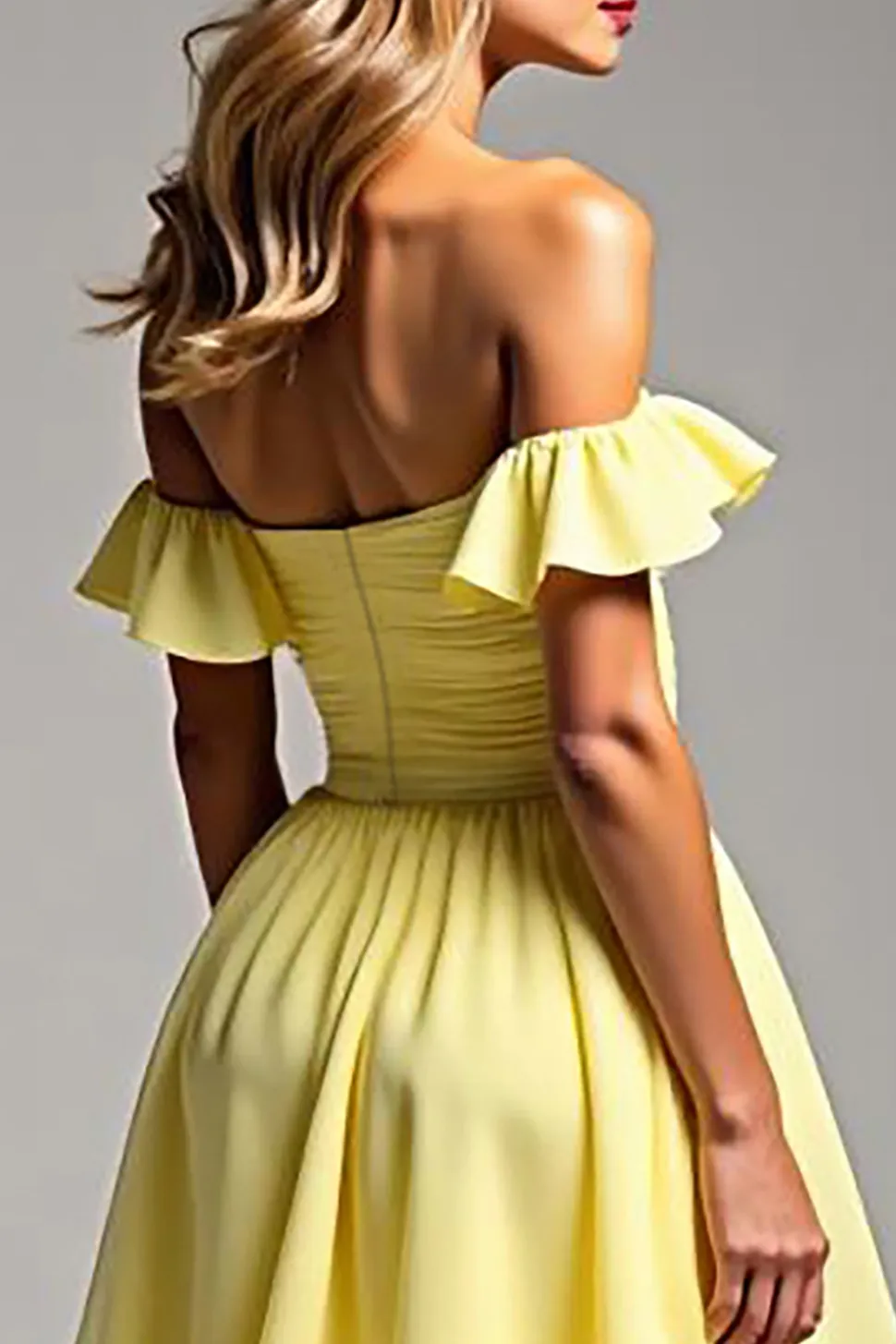 Vestido de Baile Amarelo Claro Linha-A Fora do Ombro Longo