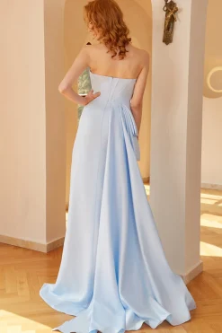 Vestido de baile azul azul da sereia com fenda