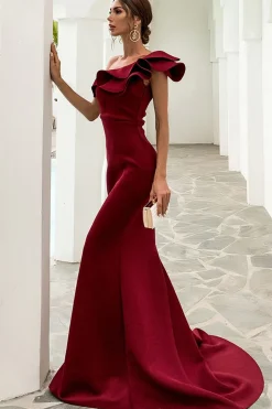 Vestido de baile borgonha de sereia de um ombro
