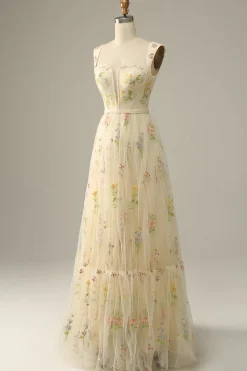 Vestido de baile champanhe A-Line