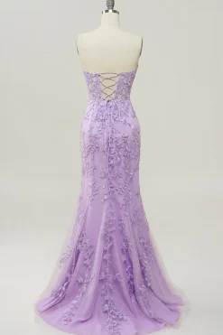 Vestido de baile com apliques sereia roxo