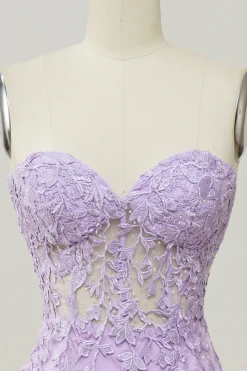 Vestido de baile com apliques sereia roxo