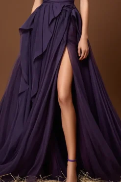 Vestido De Baile com Fenda Roxo longo Vestido De Baile Linha-A