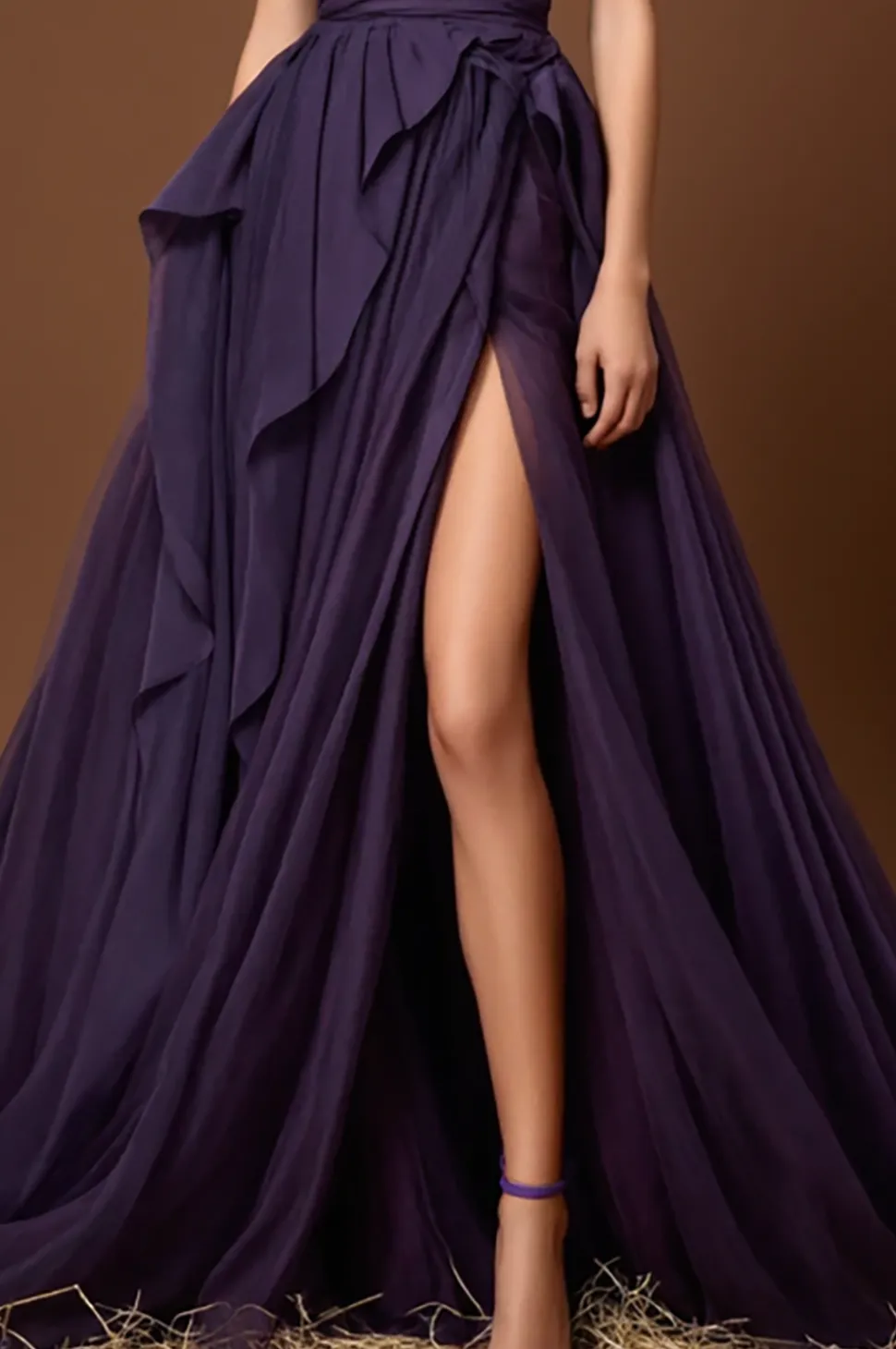 Vestido De Baile com Fenda Roxo longo Vestido De Baile Linha-A