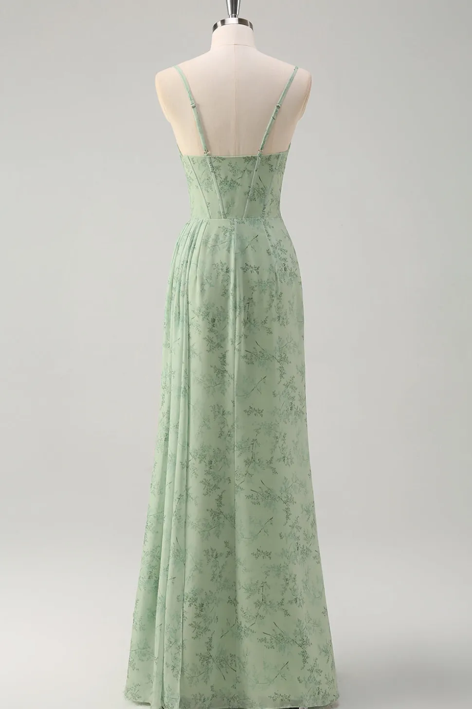 Vestido De Baile com Fenda Sage Poeirento Sereia Floral Alças Finas