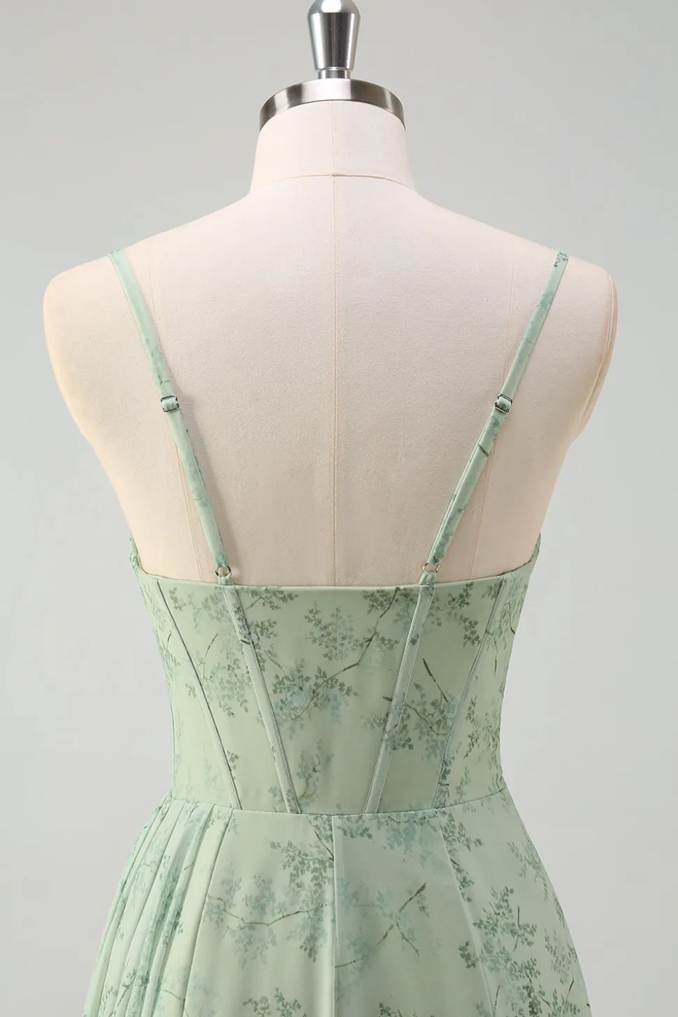 Vestido De Baile com Fenda Sage Poeirento Sereia Floral Alças Finas