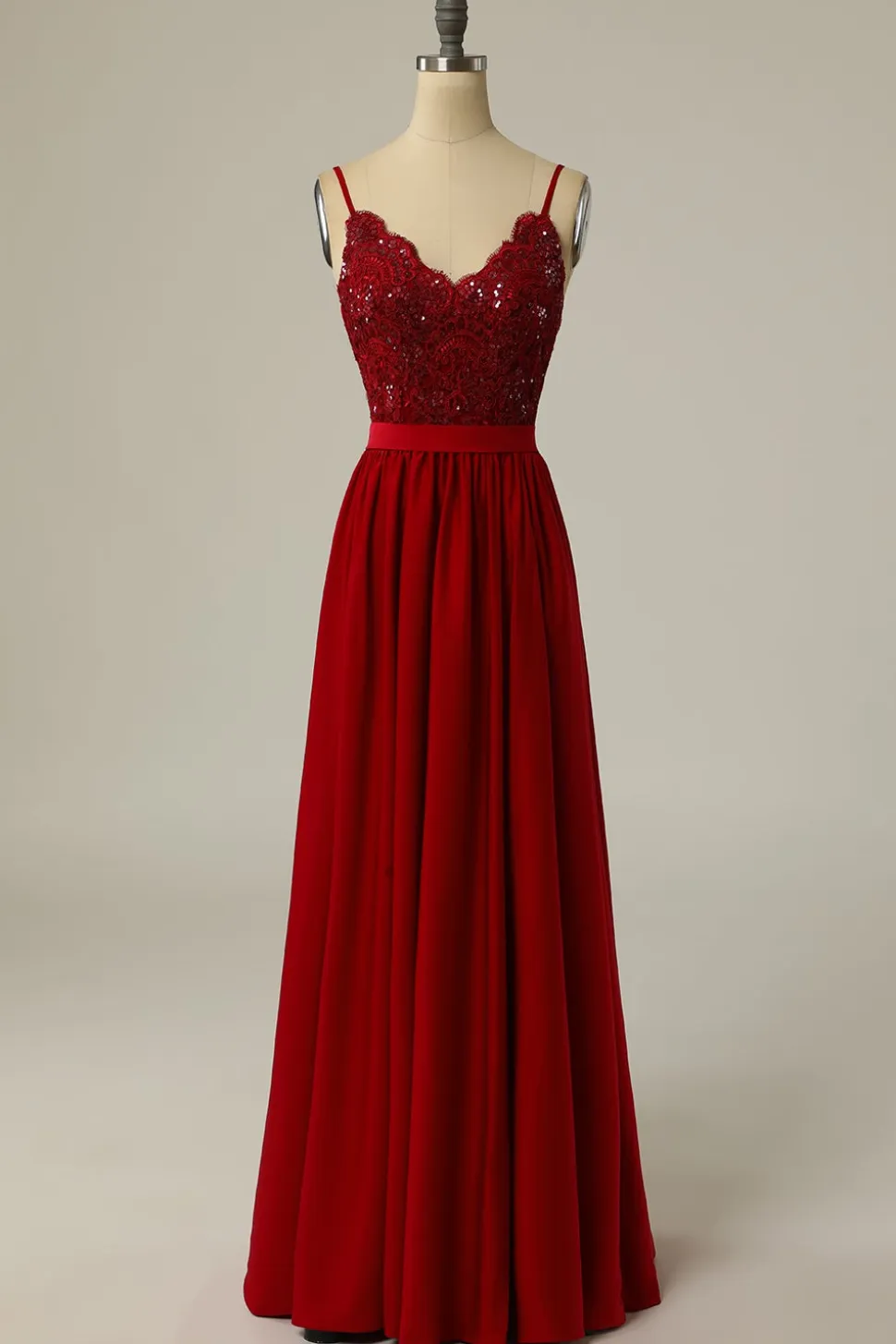 Vestido de baile comprido da Borgonha com renda de missangas