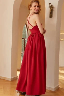 Vestido de baile de alças de espaguete borgonha