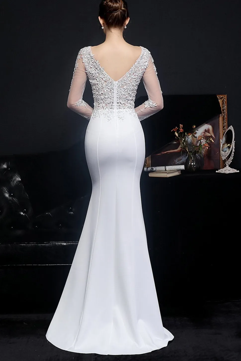 Vestido de baile de aplique branco