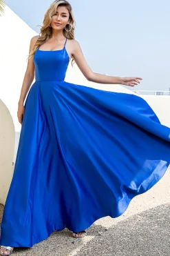 Vestido de baile de cetim azul azul real
