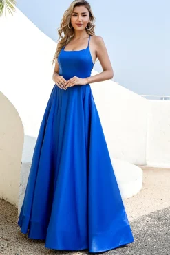 Vestido de baile de cetim azul azul real