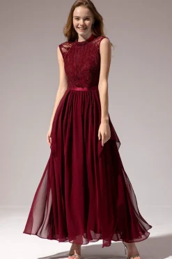 Vestido de baile de Chiffon Longo Borgonha