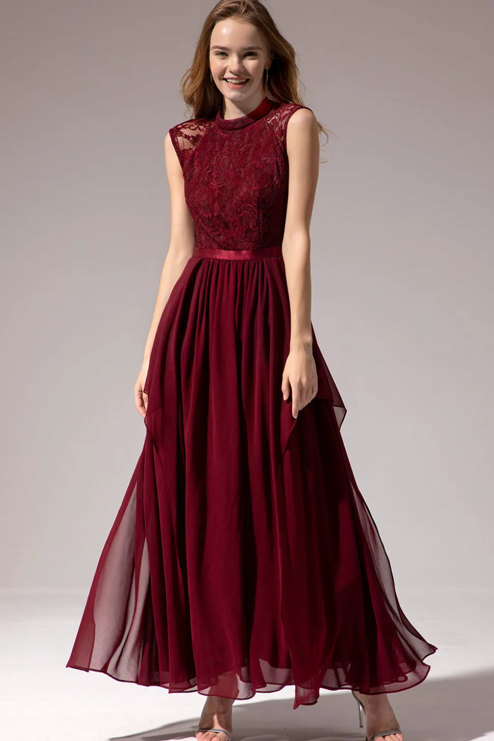 Vestido de baile de Chiffon Longo Borgonha