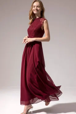 Vestido de baile de Chiffon Longo Borgonha