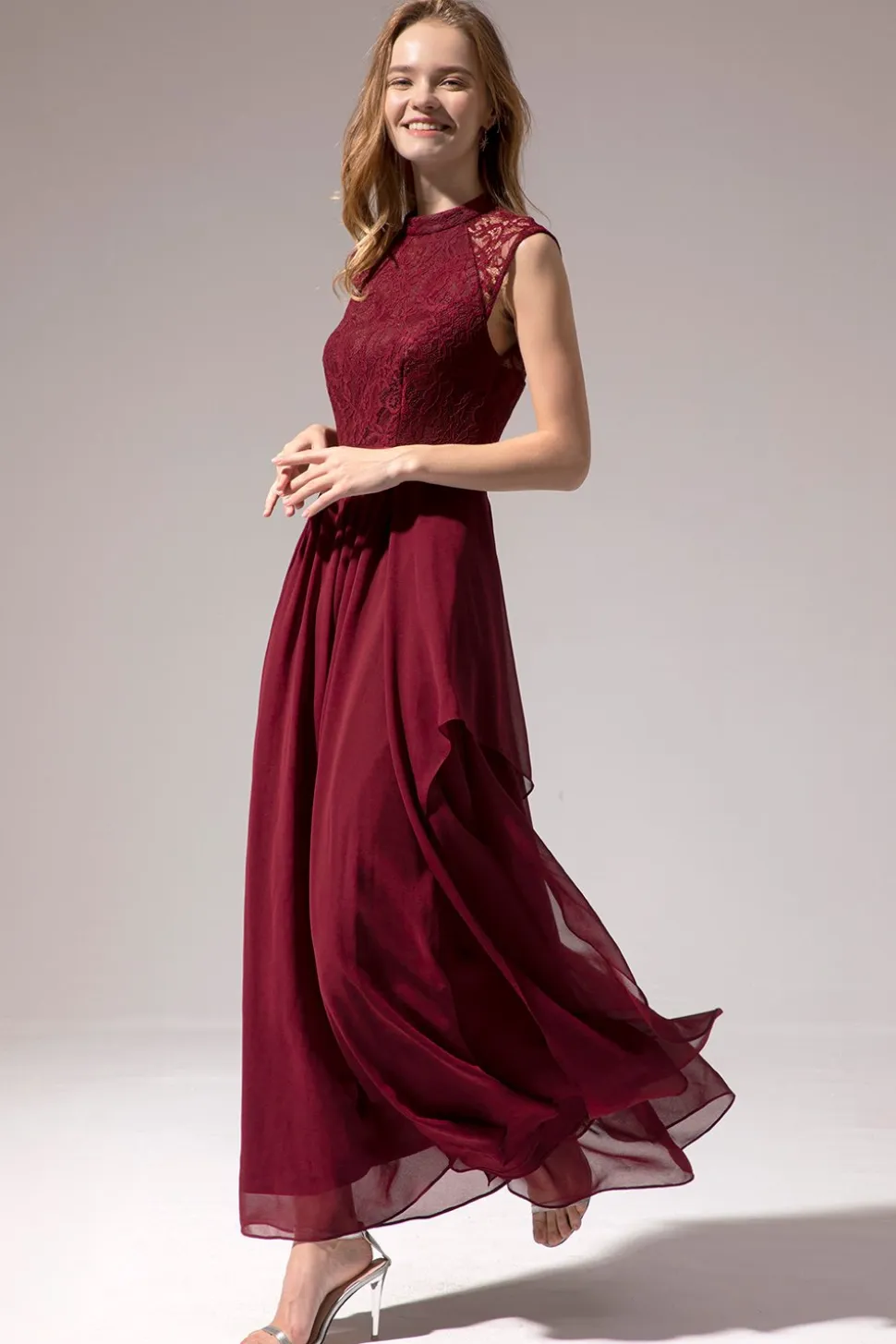 Vestido de baile de Chiffon Longo Borgonha