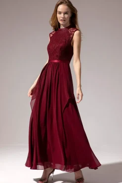 Vestido de baile de Chiffon Longo Borgonha