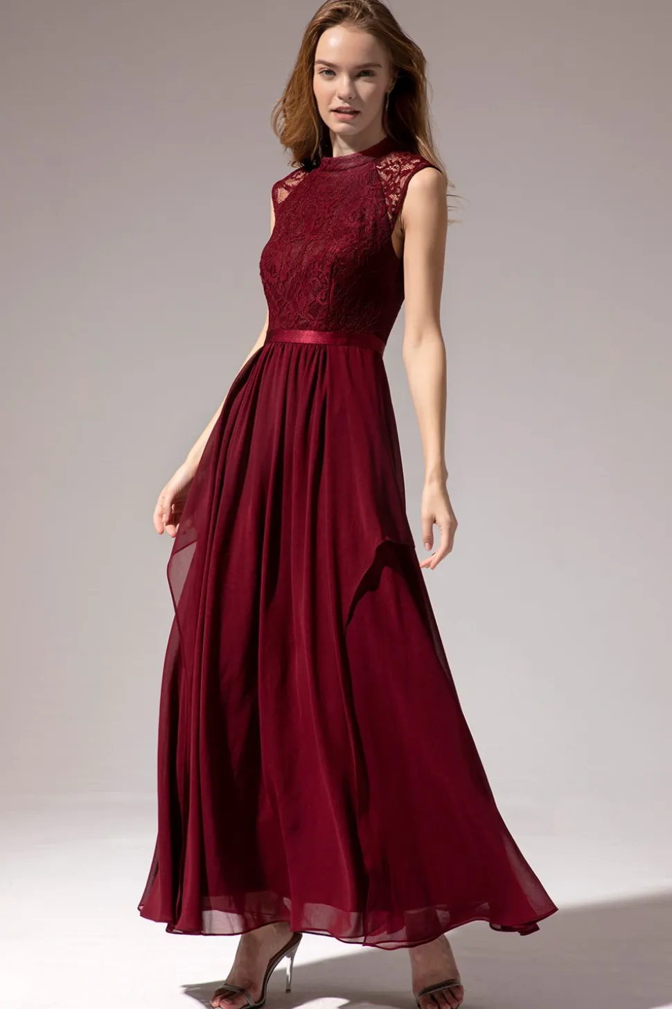 Vestido de baile de Chiffon Longo Borgonha