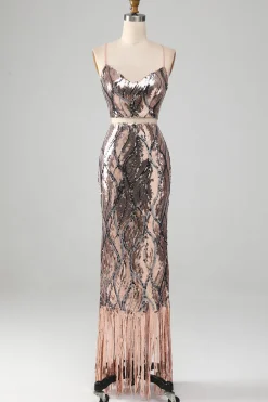 Vestido de baile de duas peças brilhante com franjas