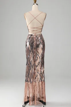 Vestido de baile de duas peças brilhante com franjas