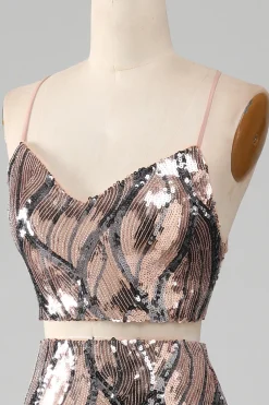 Vestido de baile de duas peças brilhante com franjas