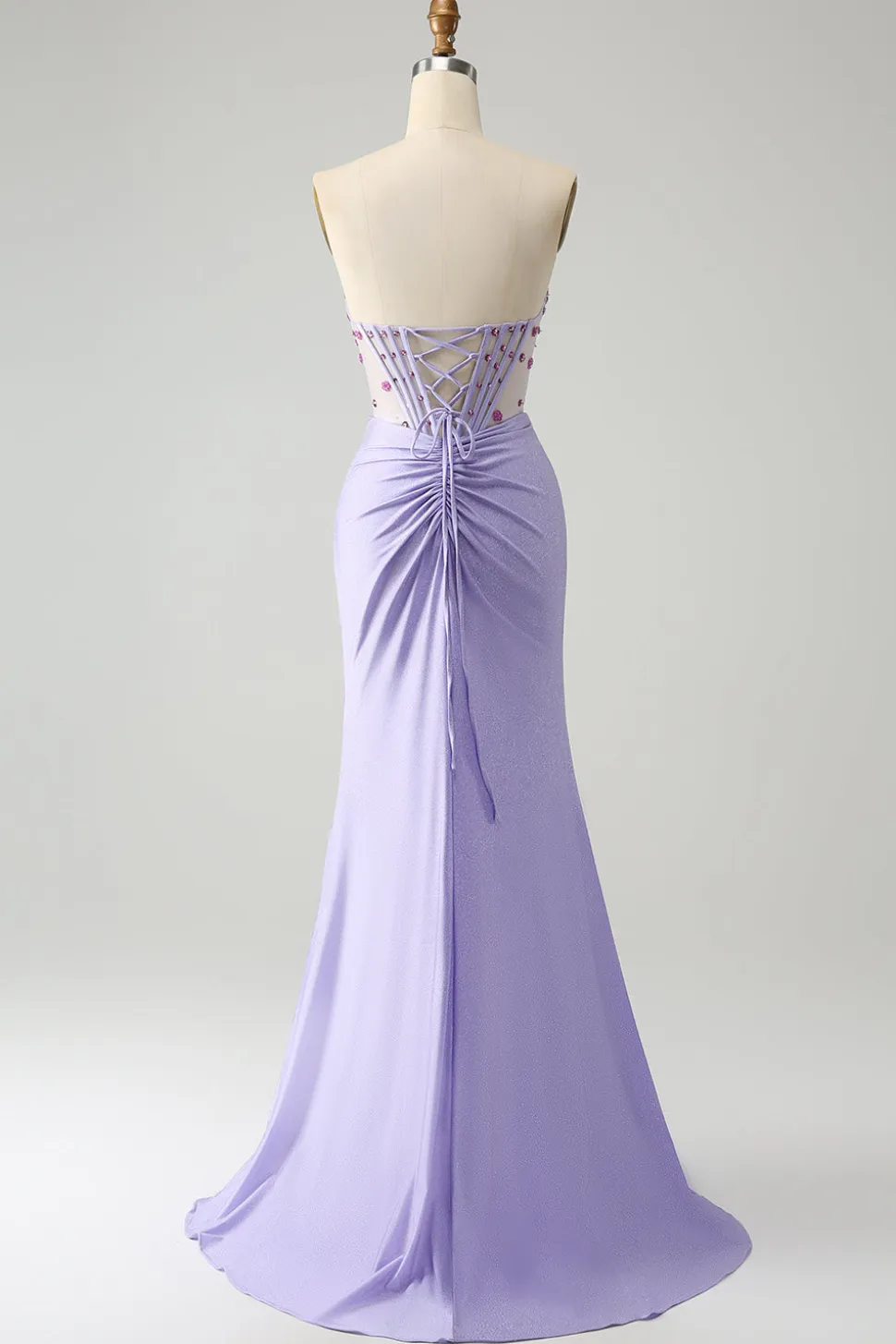 Vestido de baile de formatura de espartilho roxo roxo sem alças com fenda