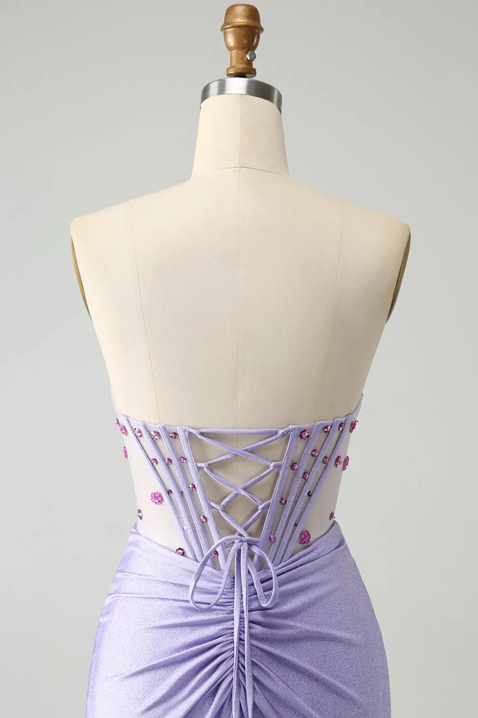 Vestido de baile de formatura de espartilho roxo roxo sem alças com fenda