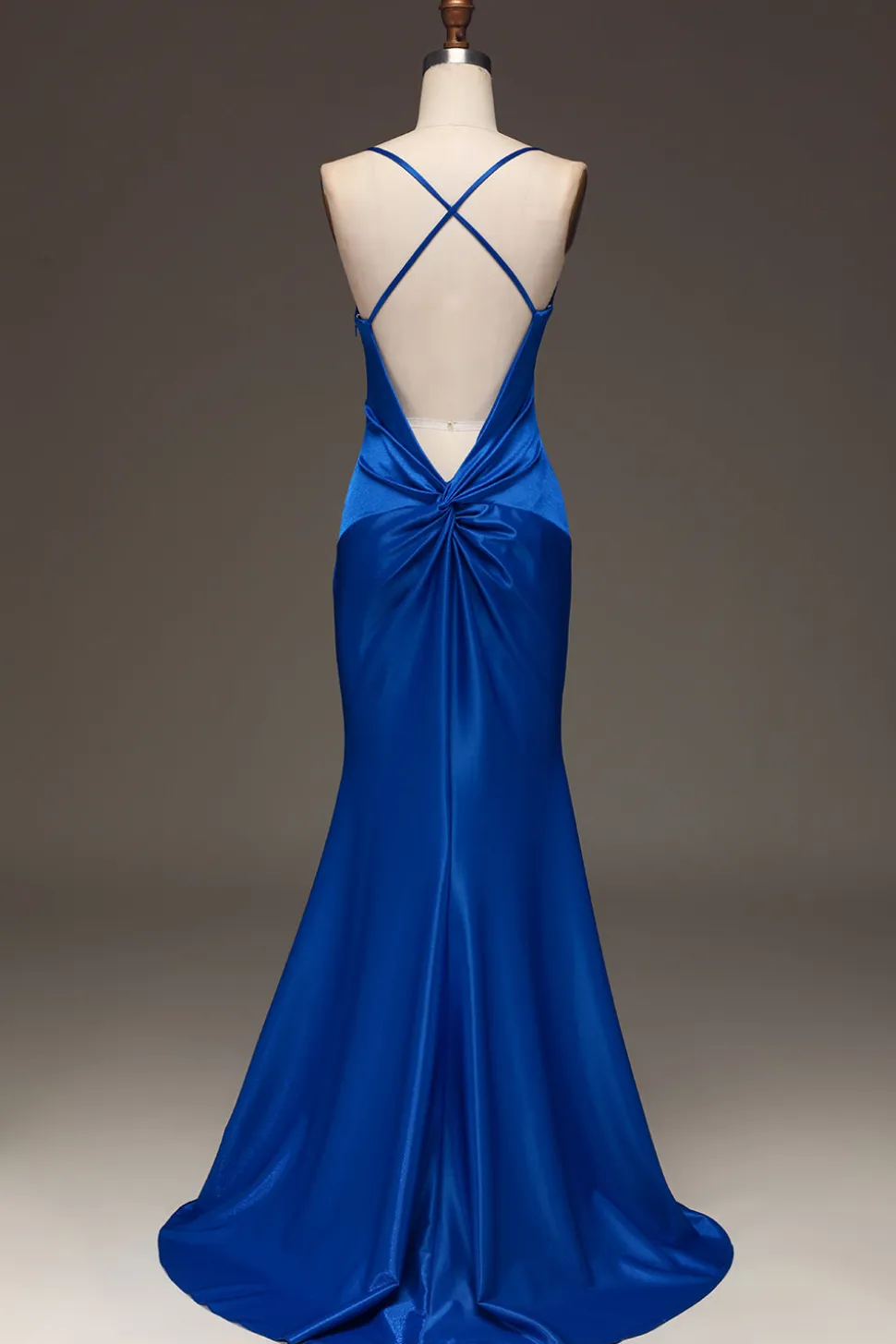 Vestido de baile de formatura de cetim azul real simples sereia longo