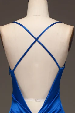 Vestido de baile de formatura de cetim azul real simples sereia longo