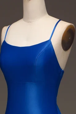 Vestido de baile de formatura de cetim azul real simples sereia longo