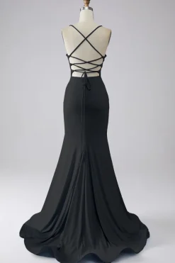 Vestido de baile de formatura de sereia azul claro brilhante com fenda