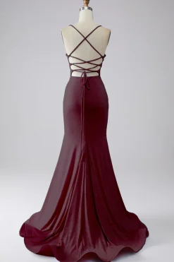 Vestido de baile de formatura de sereia azul claro brilhante com fenda