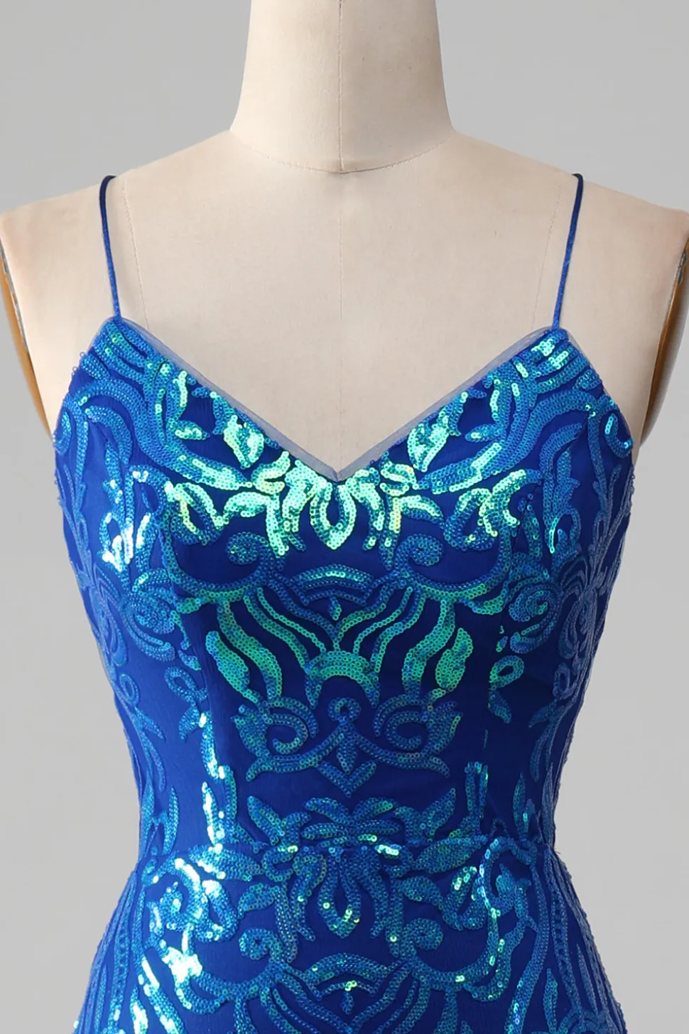 Vestido de baile de formatura azul real sereia brilhante com fenda