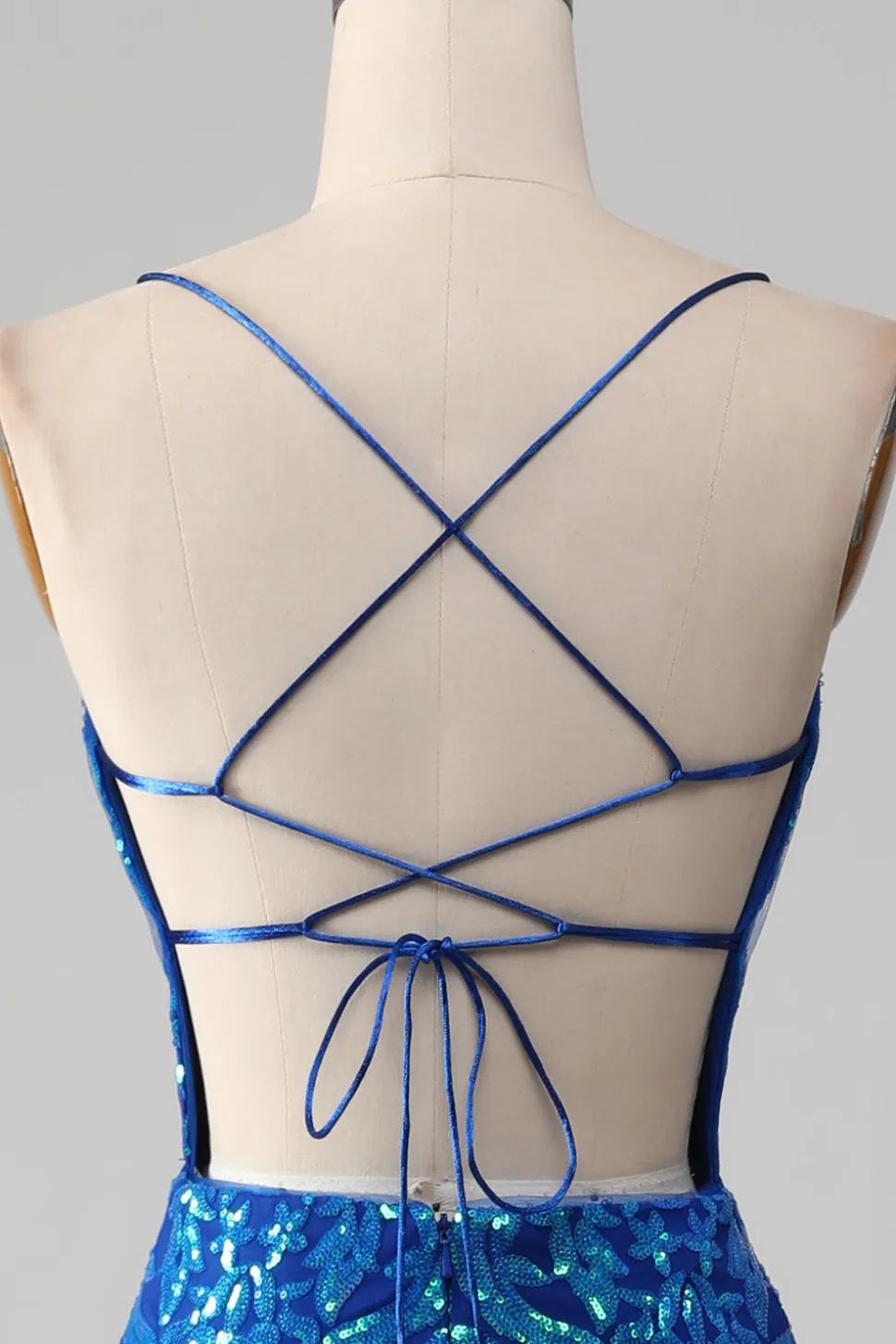 Vestido de baile de formatura azul real sereia brilhante com fenda
