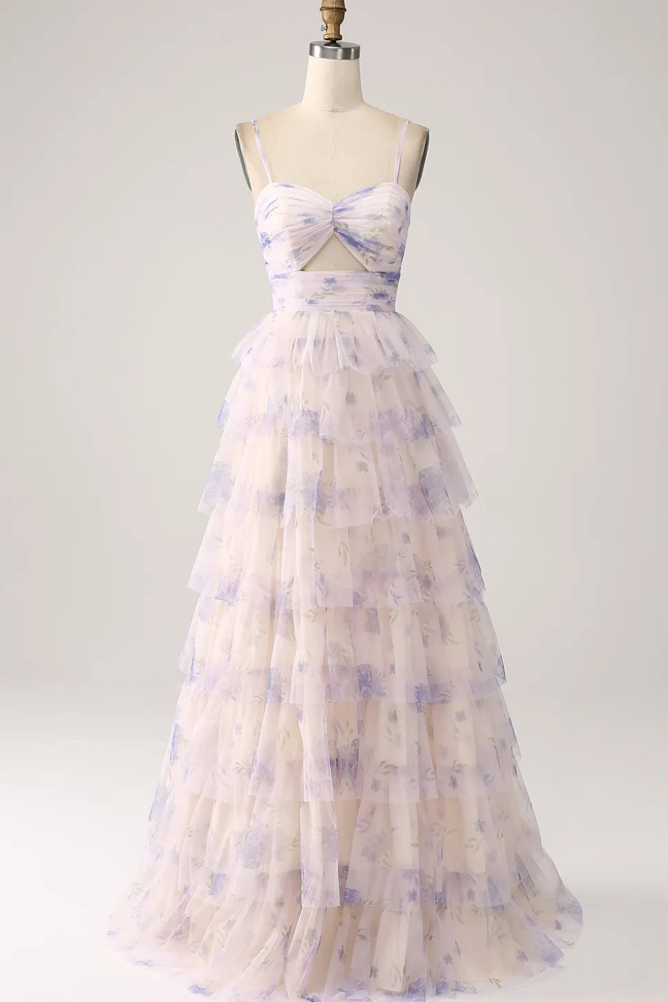 Vestido de baile de formatura de princesa em camadas de flor de lavanda com pregas