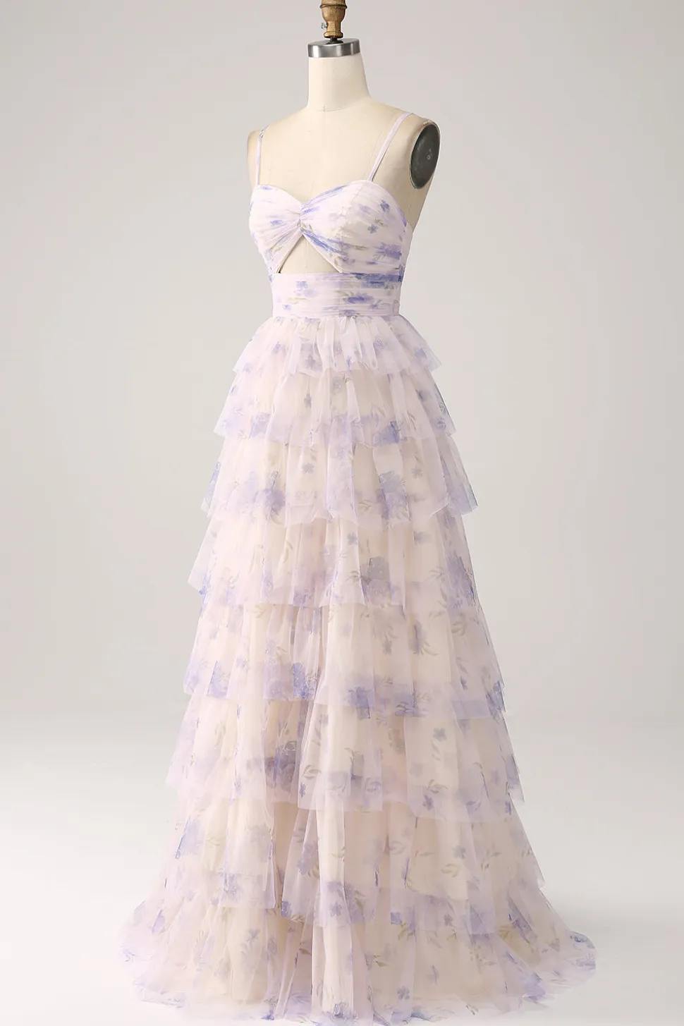 Vestido de baile de formatura de princesa em camadas de flor de lavanda com pregas