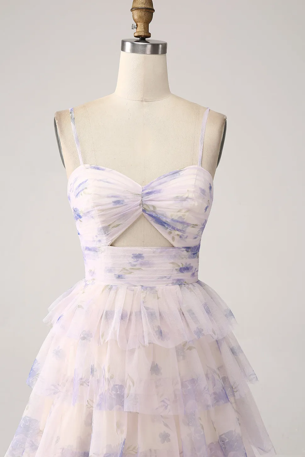 Vestido de baile de formatura de princesa em camadas de flor de lavanda com pregas