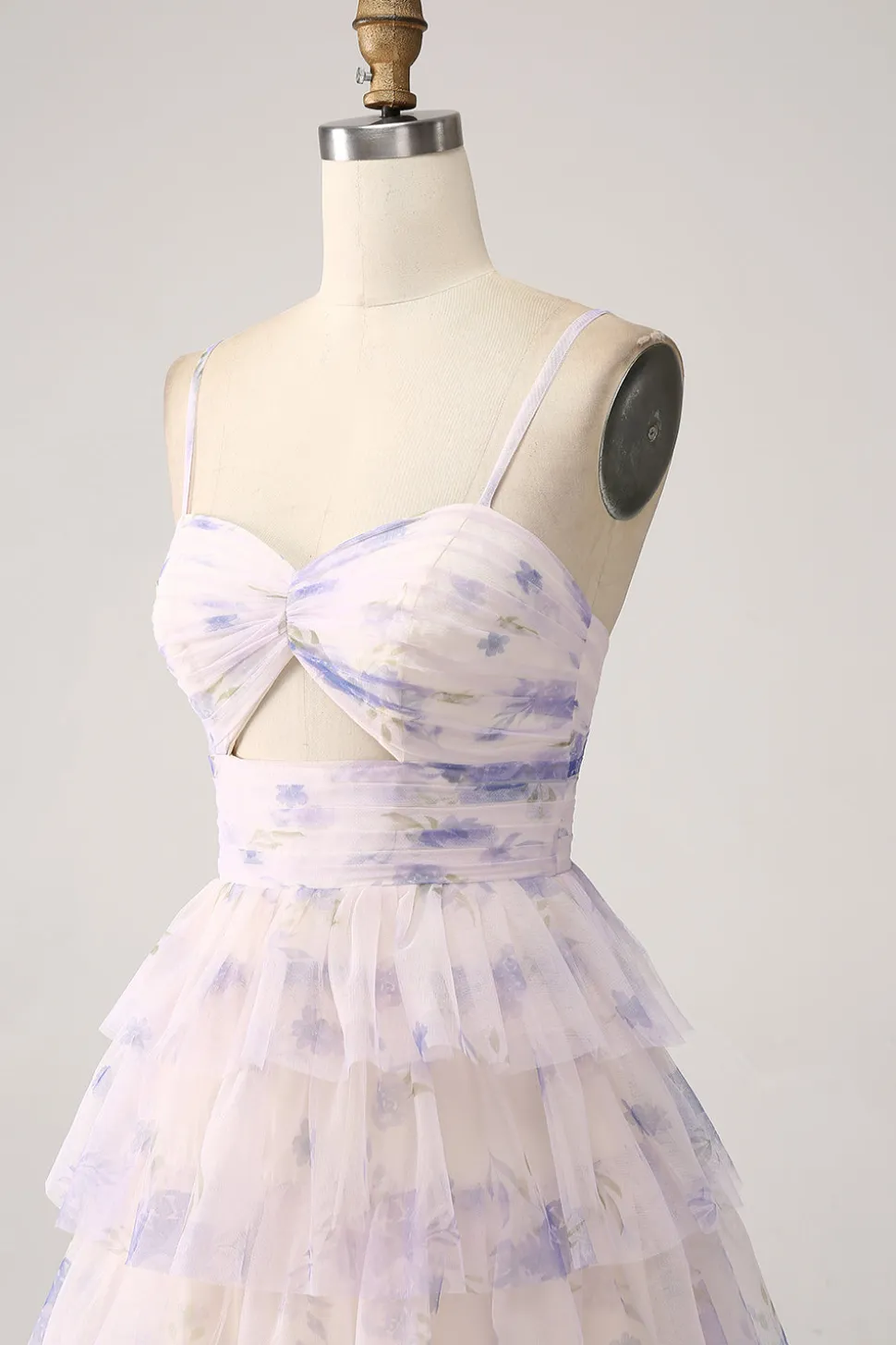 Vestido de baile de formatura de princesa em camadas de flor de lavanda com pregas