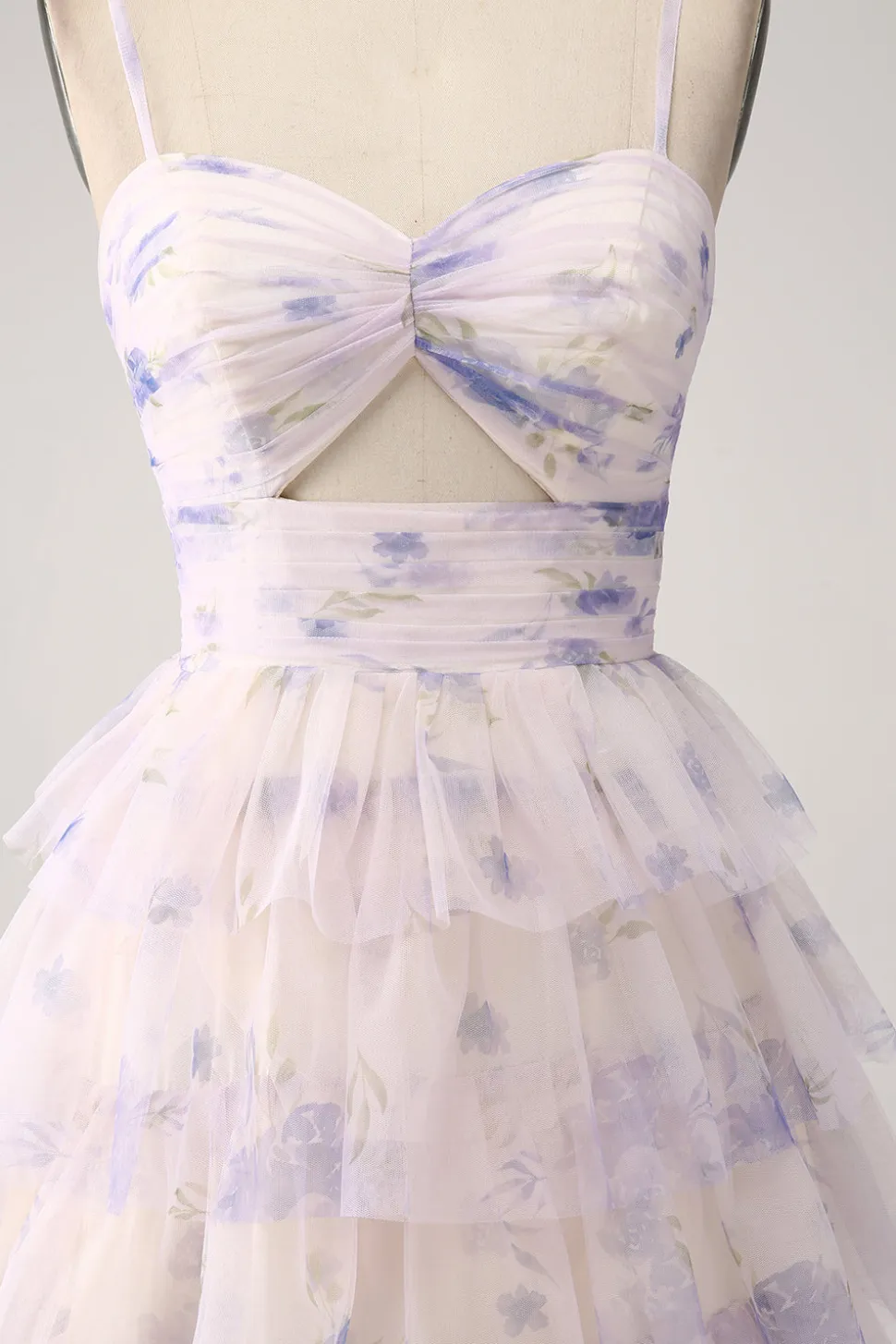 Vestido de baile de formatura de princesa em camadas de flor de lavanda com pregas