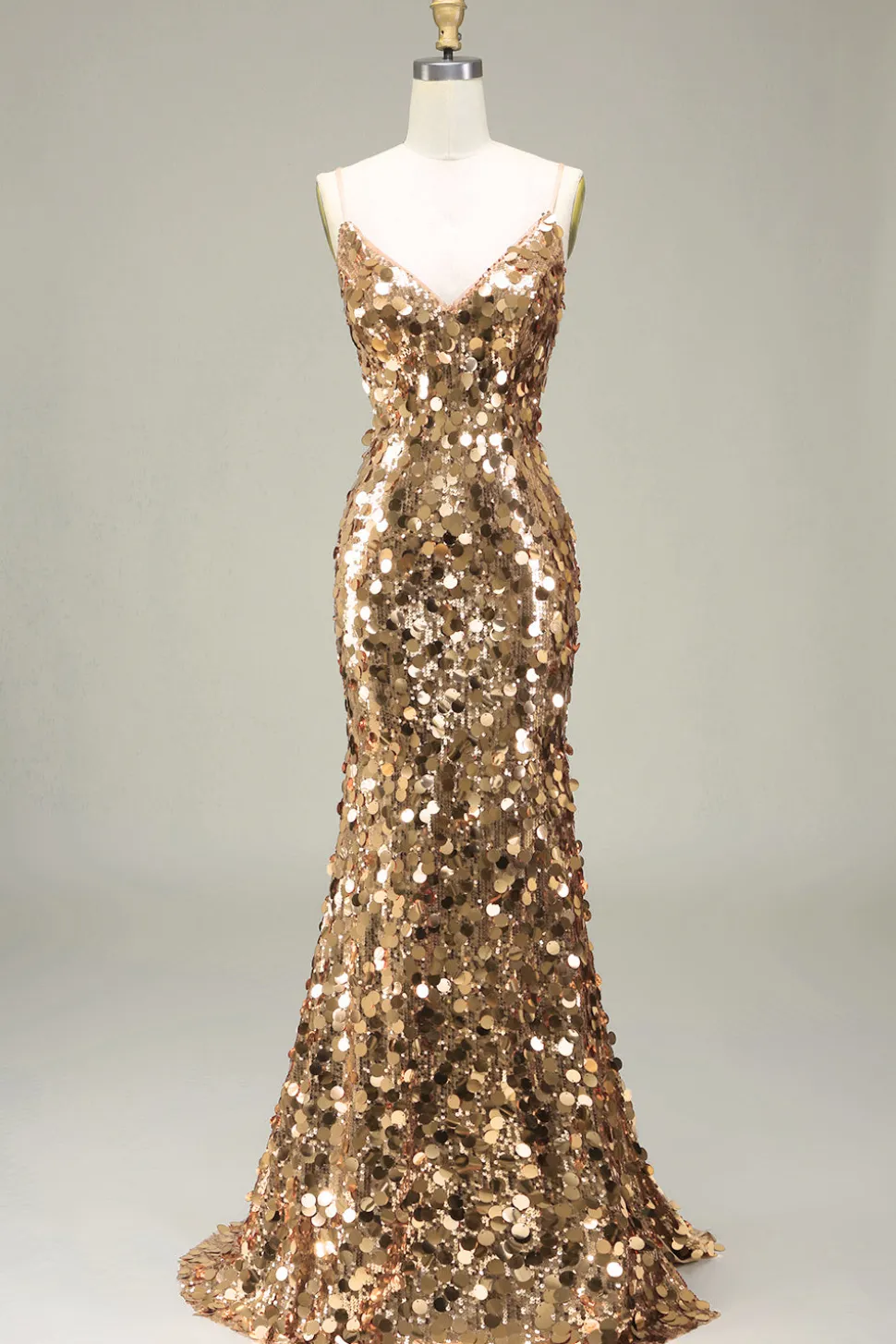 Vestido de baile de lantejoulas dourado brilhante sereia com fenda