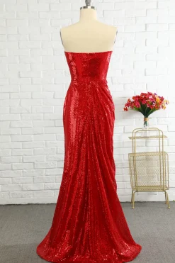 Vestido de baile de lantejoulas vermelhas de Sheath Sweetheart Com Lantejoulas